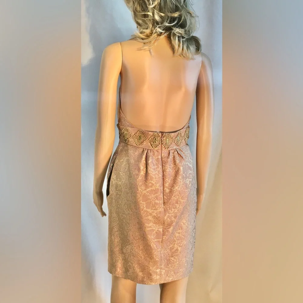 MILLY Gold Halter top Mini dress and cropped jacket Metallic Backless Size 4 - Picture 3 of 15
